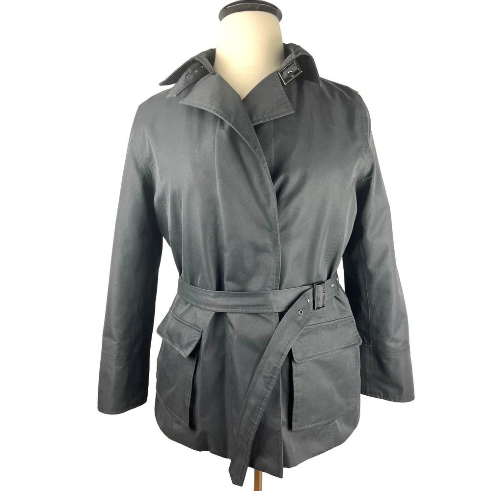 Lands End Black Water Resistant Insulated Belted Jacket, Women’s Size Large 14-1